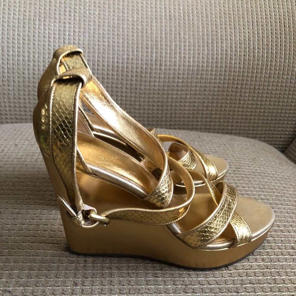 Coach Gold Marla Snakeskin Wedges -